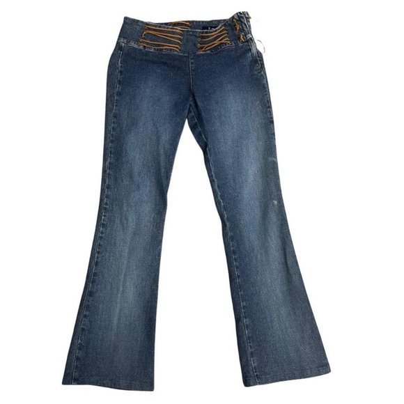 lei Denim - vintage lei flare jeans with faux leather ties
